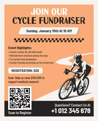 Dynamic Orange Cycling Fundraiser Event Poster Template