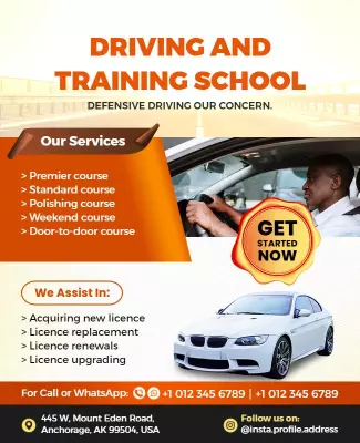 Dynamic Orange Driving and Training School Services Poster Template