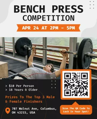 Dynamic Orange Fitness Bench Press Competition Poster Template