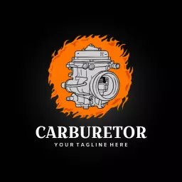 Dynamic Orange Flames Surrounding Carburetor Engine Component Logo Template