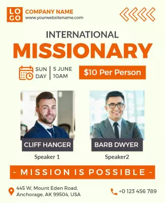 Dynamic Orange International Missionary Event Poster Template