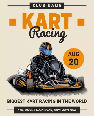 Dynamic Orange Kart Racing Competition Event Poster Template