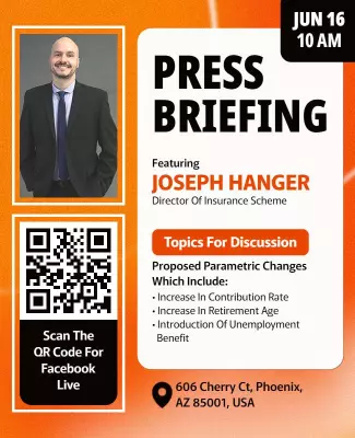 Dynamic Orange Press Briefing on Insurance Updates Poster Template