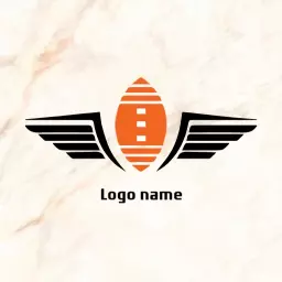 Dynamic Orange Rugby Ball with Wings Symbolizing Speed Logo Template