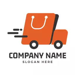 Dynamic Orange Shopping Bag on a Delivery Truck Logo Template