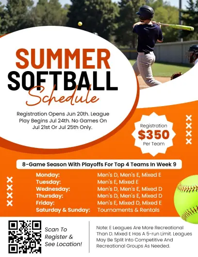 Dynamic Orange Summer Softball League Schedule Flyer Template