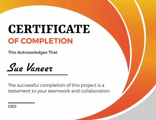 Dynamic Orange Wave Design for Project Completion Certificate Template