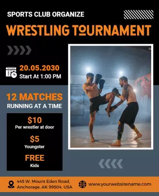 Dynamic Orange Wrestling Tournament Event Poster Template
