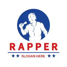 Dynamic Performer in Blue Circle for Rapper Logo Template