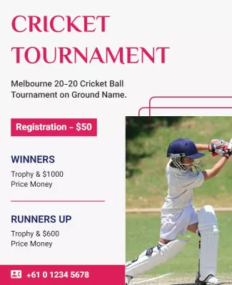 Dynamic Pink Cricket Tournament Registration Poster Template