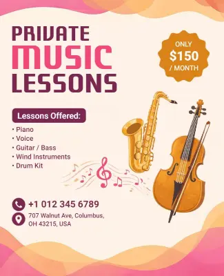 Dynamic Pink Music Education Services Flyer Template