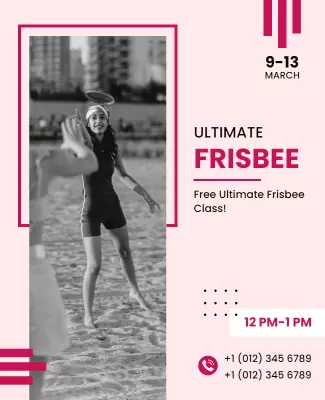 Dynamic Pink Ultimate Frisbee Class Announcement Poster Template