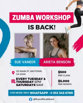 Dynamic Pink Zumba Workshop Announcement Poster Template