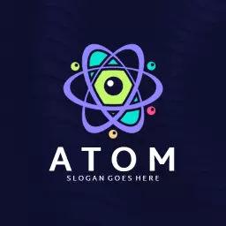 Dynamic Purple and Green Atom Design Representing Science Logo Template