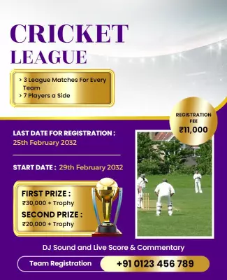 Dynamic Purple Cricket League Tournament Poster Template