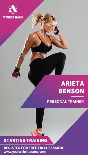 Dynamic Purple Fitness Personal Trainer Business Card Template