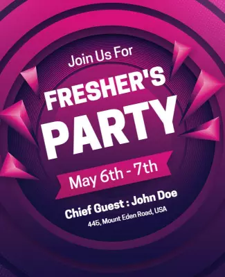Dynamic Purple Freshers Party Celebration Poster Template