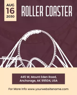 Dynamic Purple Roller Coaster Adventure Event Poster Template