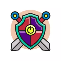 Dynamic Purple Shield and Swords Representing Gaming Logo Template