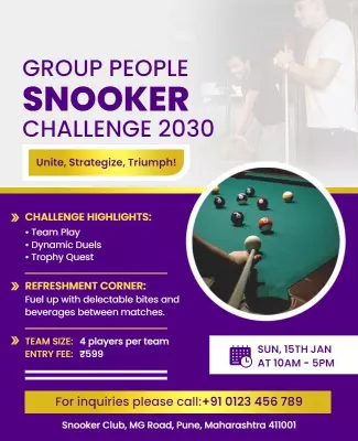 Dynamic Purple Snooker Challenge 2030 Event Poster Template