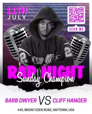 Dynamic Purple Urban Rap Night Battle Poster Template