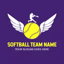 Dynamic Purple Winged Softball Logo Representing Team Spirit Logo Template