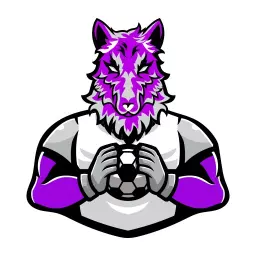 Dynamic Purple Wolf Holding Soccer Ball in Sports Logo Template