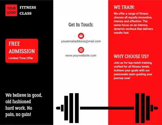 Dynamic Red and Black Fitness Class Admission Brochure Template