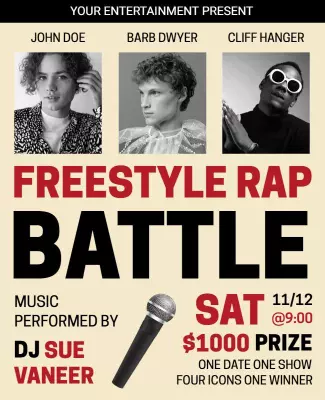 Dynamic Red and Black Freestyle Rap Battle Poster Template