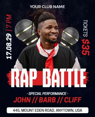 Dynamic Red and Black Rap Battle Event Poster Template