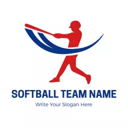 Dynamic Red and Blue Action Softball Player Logo Template