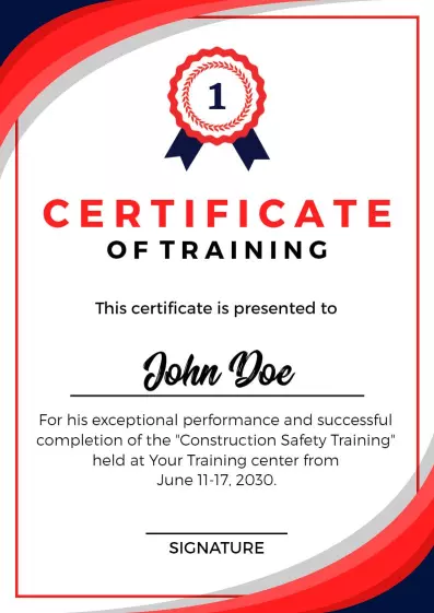 Dynamic Red and Blue Construction Safety Training Certificate Template
