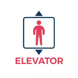 Dynamic Red and Blue Elevator Icon Illustrating Movement Logo Template