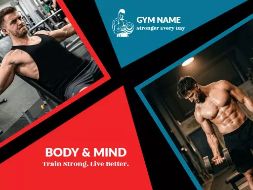 Dynamic Red and Blue Fitness Business Overview Presentation Template