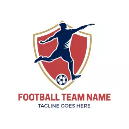 Dynamic Red and Blue Football Emblem Featuring Active Player Logo Template
