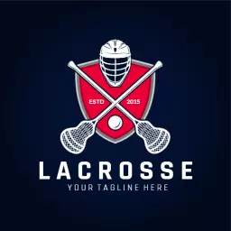 Dynamic Red and Blue Shield with Lacrosse Equipment Logo Template