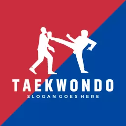 Dynamic Red and Blue Taekwondo Action with Fighters Logo Template