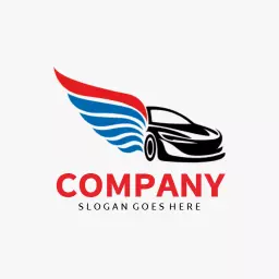 Dynamic Red and Blue Winged Car Design for Automotive Logo Template