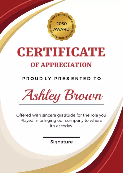 Dynamic Red and Gold Appreciation Award Certificate Template