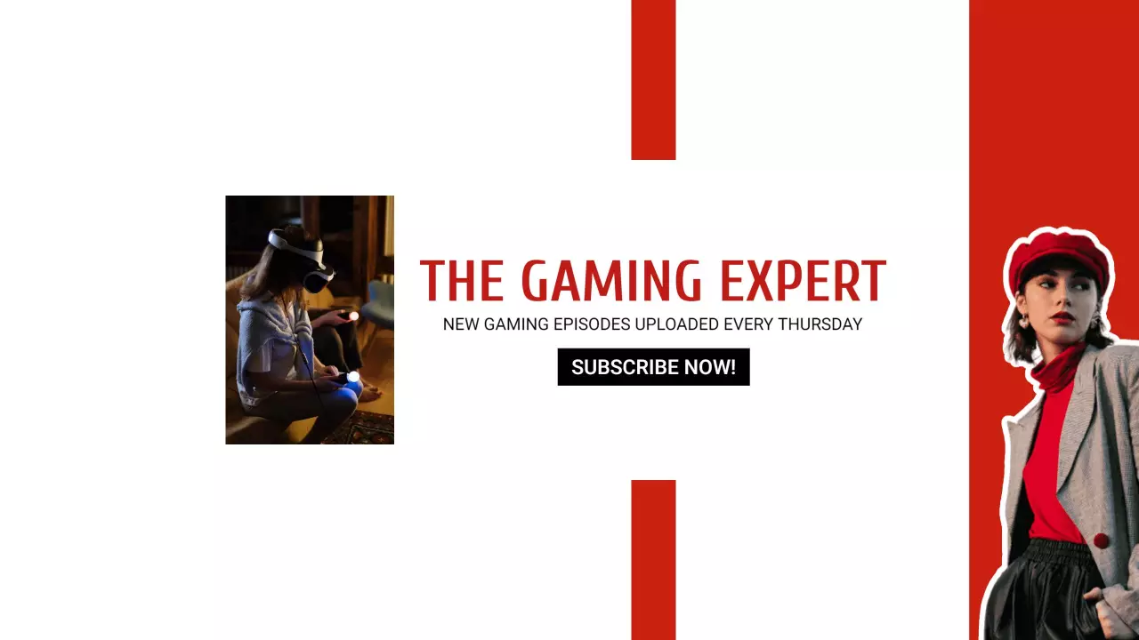 Dynamic Red and White Gaming Expert with Virtual Reality Banner Template