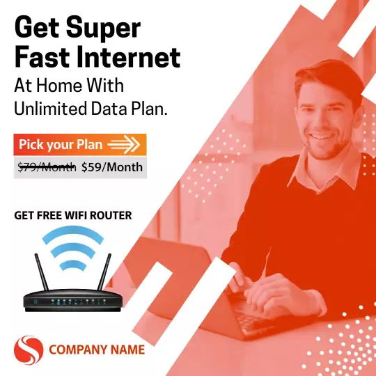 Dynamic Red and White Unlimited Fast Internet Service Offer Ad Template