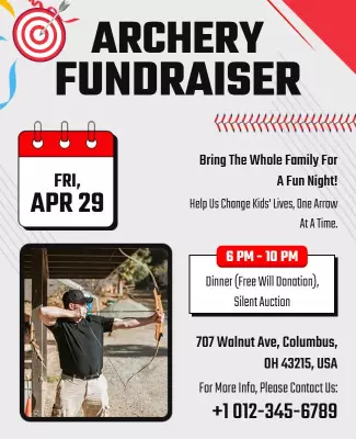 Dynamic Red Archery Fundraiser Family Event Poster Template