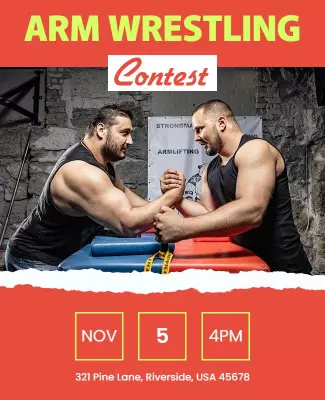 Dynamic Red Arm Wrestling Contest Challenge Poster Template