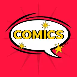 Dynamic Red Background with Bold Comics Speech Bubble Logo Template