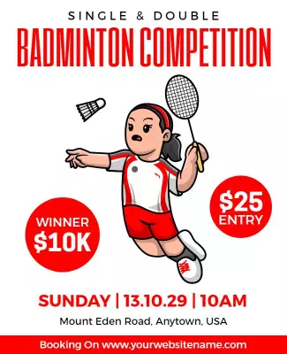 Dynamic Red Badminton Competition Event Poster Template