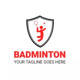 Dynamic Red Badminton Player in Action Sports Logo Template