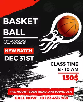 Dynamic Red Basketball Classes Enroll Now Poster Template