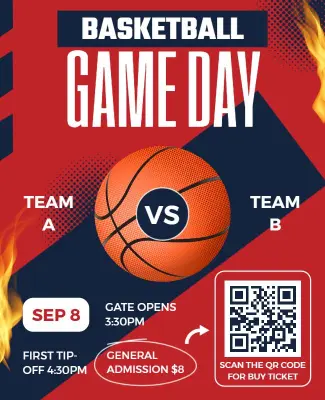 Dynamic Red Basketball Game Day Event Flyer Template