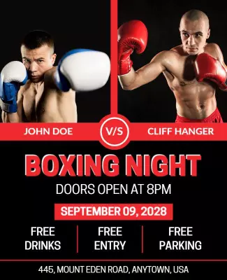 Dynamic Red Boxing Night Event Promotional Poster Template