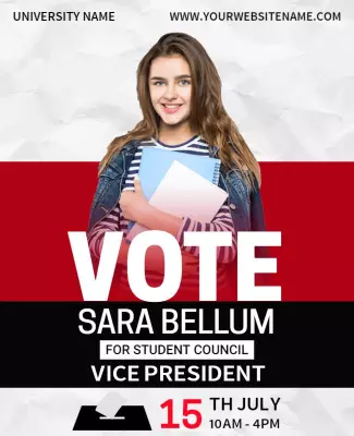 Dynamic Red Campaign for Student Council Vote Poster Template